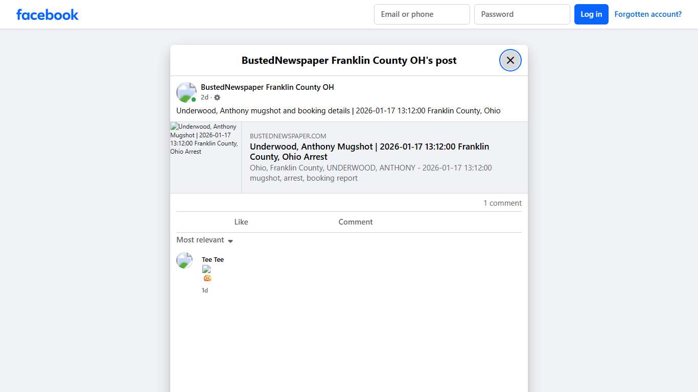 Underwood, Anthony... - BustedNewspaper Franklin County OH | Facebook